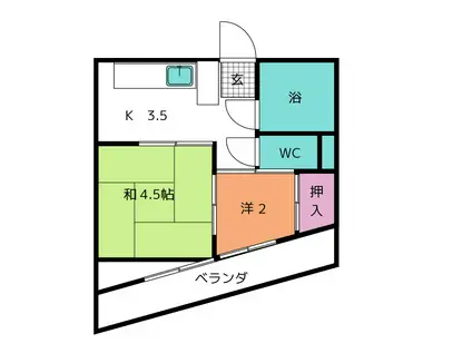 ハイツ北野(2DK/3階)の間取り写真