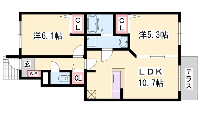 パルマリィ(2LDK/1階)の間取り写真