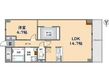 若草ハイツ(1LDK/4階)の間取り写真