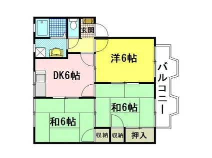フレグランス光樹 C棟(3DK/1階)の間取り写真
