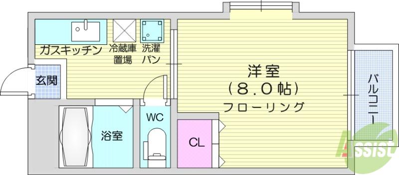 オークヒルズⅠ(1K/2階)の間取り写真