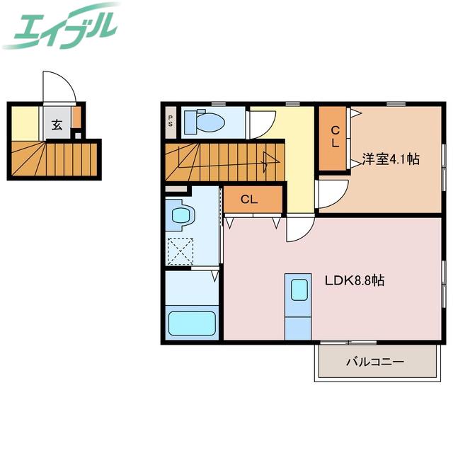 エルメゾンひながB棟(1LDK/2階)の間取り写真