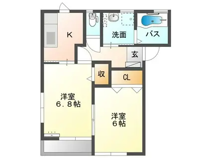 一関ステーション・アベニュー B棟(2K/2階)の間取り写真