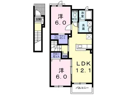 カーササンパティークII(2LDK/2階)の間取り写真