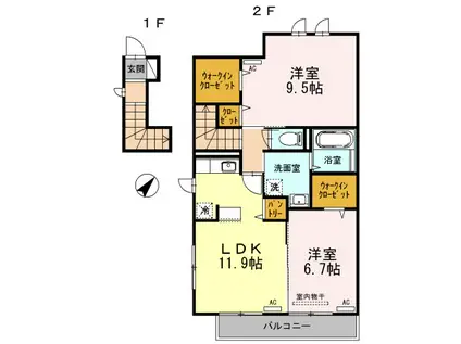 MAISON MIWA B棟(2LDK/2階)の間取り写真