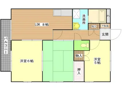 クラージュ土師B棟(3LDK/1階)の間取り写真