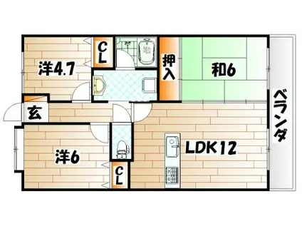 アプローズ戸畑駅壱番館(3LDK/2階)の間取り写真
