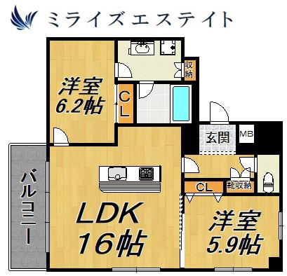 エルミタージュ新栄(2LDK/8階)の間取り写真