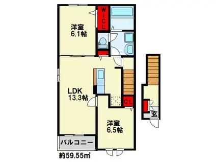 クラールFKIIB(2LDK/2階)の間取り写真