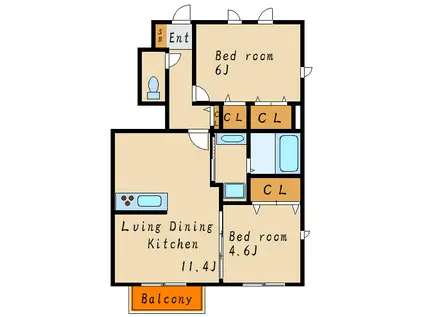 アンソレイエ ファミーユ(2LDK/1階)の間取り写真