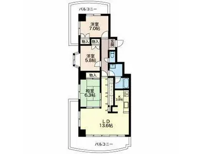 グランドメゾン長野(3LDK/4階)の間取り写真