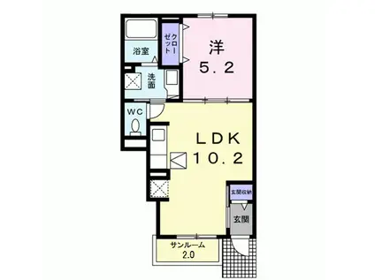 プリムヴェール・MK(1LDK/1階)の間取り写真