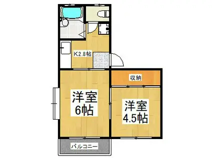 ヴィラ八国山(2K/1階)の間取り写真