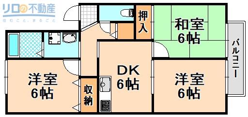 パークヒルズ春日丘(3DK/2階)の間取り写真