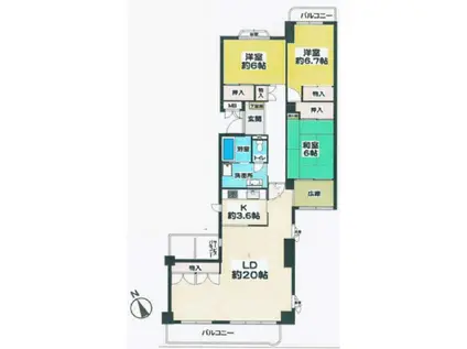 芦屋緑13号棟(3LDK/5階)の間取り写真