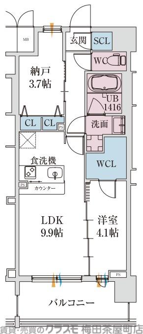 スプランディッド梅田グランノース(1LDK/3階)の間取り写真
