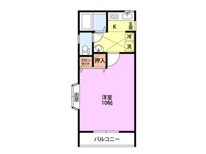 ライトウィン(1K/2階)の間取り写真