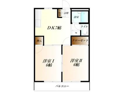 クリスタルパレス WIFI対応(2DK/2階)の間取り写真