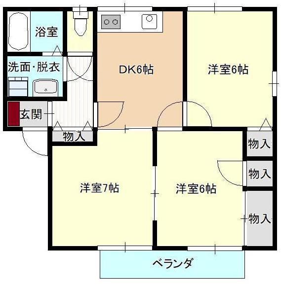 ハイマートフィオリーネ AB棟(3DK/2階)の間取り写真