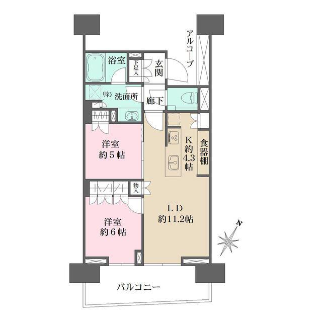 HARUMI FLAG SUN VILLAGE C棟 晴海フラッグサン(2LDK/10階)の間取り写真