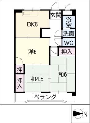 シャルム岐阜(2LDK/1階)の間取り写真