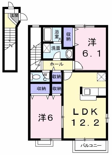 ガーデンヴィラA(2LDK/2階)の間取り写真