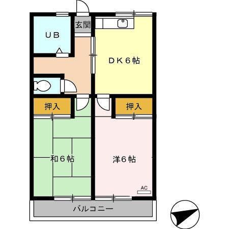 ハイツ呉竹(2DK/1階)の間取り写真