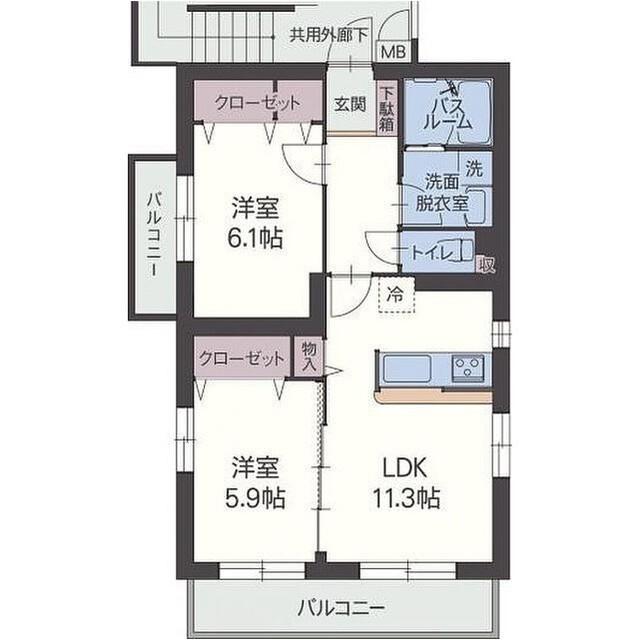 ペアーフィールドA(2LDK/1階)の間取り写真