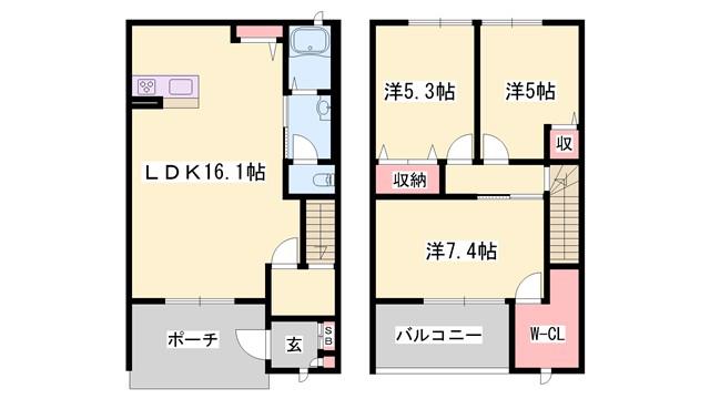 ディアスハリマ(3LDK/1階)の間取り写真