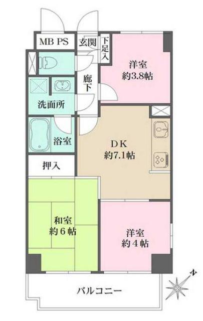 藤和シティホームズ新宿余丁町(2LDK/4階)の間取り写真