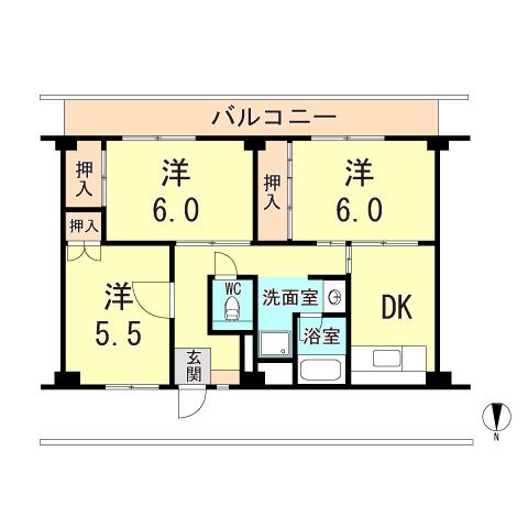 ビレッジハウス奥北野2号棟(3DK/1階)の間取り写真