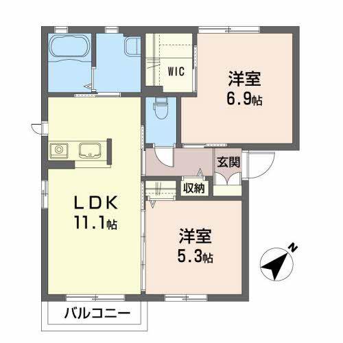 パピヨン(2LDK/2階)の間取り写真