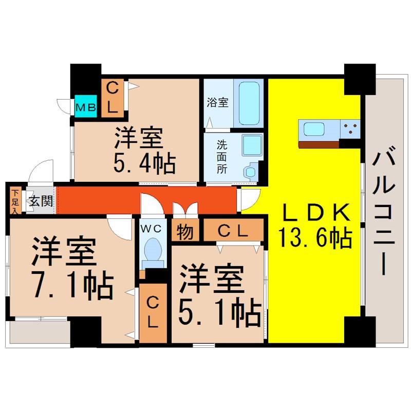 プログレッソ花の木(3LDK/2階)の間取り写真