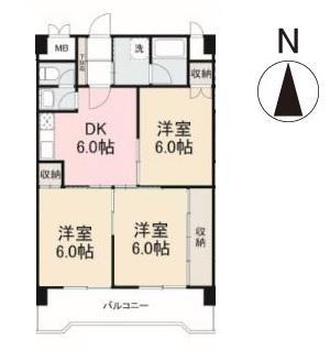 鶴市マンション(3DK/3階)の間取り写真