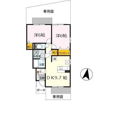 エリシオン日高F棟(2DK/1階)の間取り写真