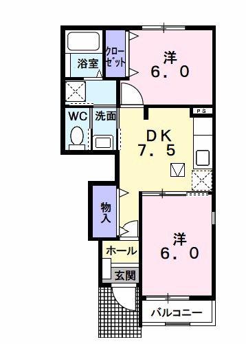 アクアB(2DK/1階)の間取り写真