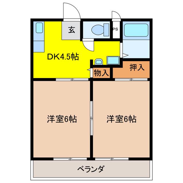 エスポワールII(2DK/1階)の間取り写真