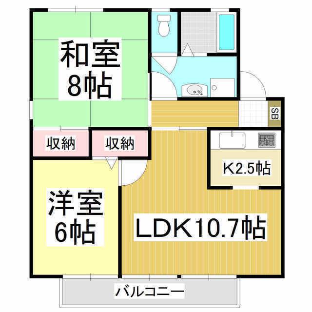 ジョイフル清水B棟(2LDK/1階)の間取り写真