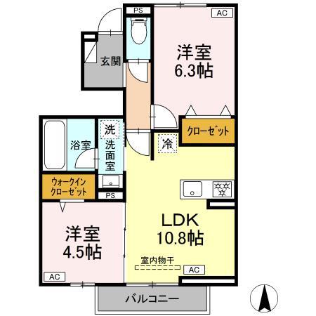 ベルウッドコートB棟(2LDK/1階)の間取り写真