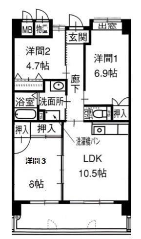 メゾン八杉(3LDK/5階)の間取り写真