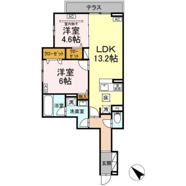 セレスティア新宿(2LDK/1階)の間取り写真