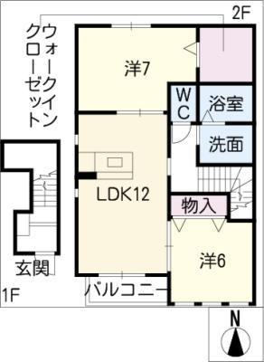 ディアス今枝C棟(2LDK/2階)の間取り写真