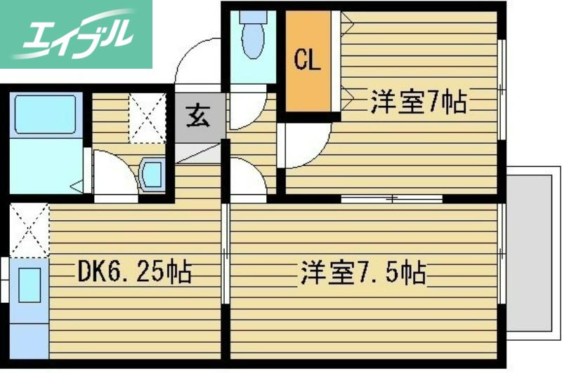 アワーズ新保 A(2DK/2階)の間取り写真