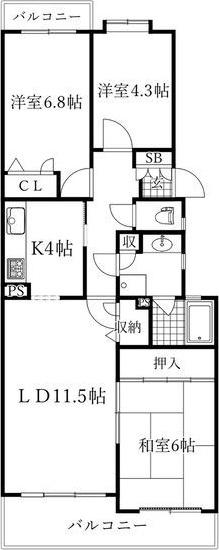 パークノヴァ上社北(3LDK/2階)の間取り写真