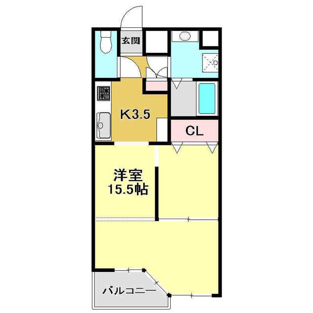 とさでん交通後免線 知寄町二丁目駅 徒歩7分 3階建 築34年(1K/2階)の間取り写真