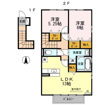 ウィステリア・フィールドB棟(2LDK/2階)の間取り写真