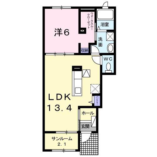 シュクル I(1LDK/1階)の間取り写真