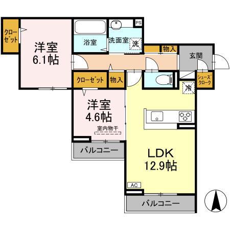 サンメゾン小池A棟(2LDK/3階)の間取り写真