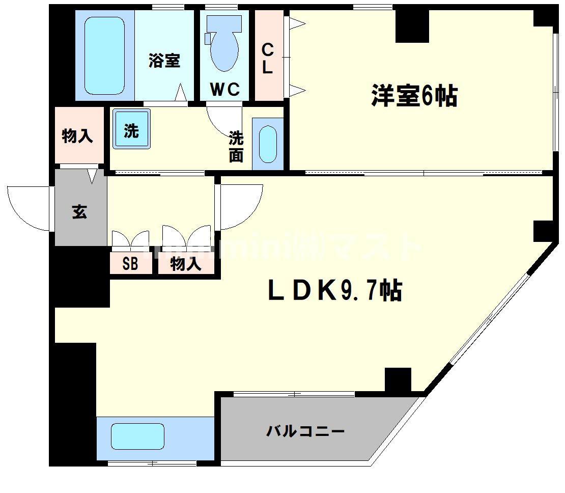パルコート桜川(1LDK/3階)の間取り写真