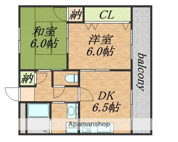 コーポしばた(2DK/2階)の間取り写真